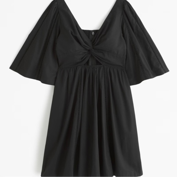 New Abercrombie Cutout Poplin Mini Dress Black Smocked Back - Picture 1 of 8